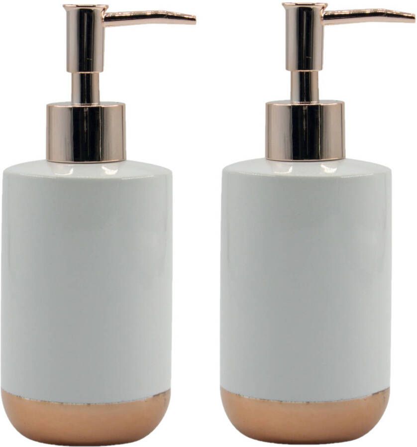 Spirella MSV Zeeppompje dispenser 2x Amman keramiek wit koper 7 x 17 cm 260 ml Zeeppompjes