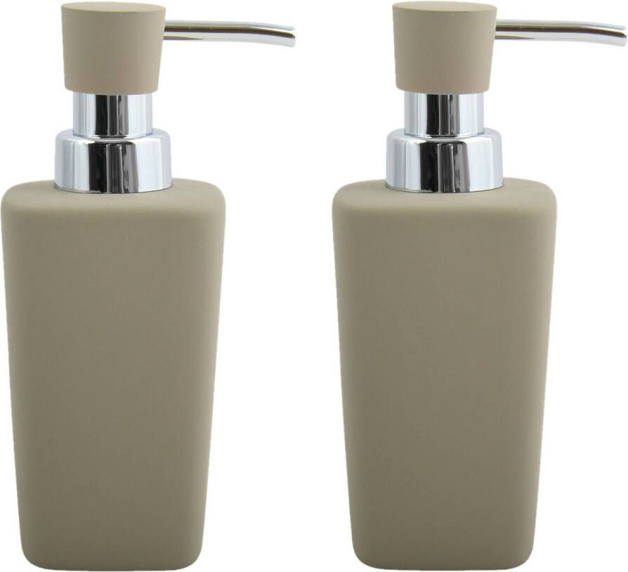 Spirella MSV Zeeppompje dispenser 2x Haiti keramiek taupe 6 x 15 cm 240 ml Zeeppompjes