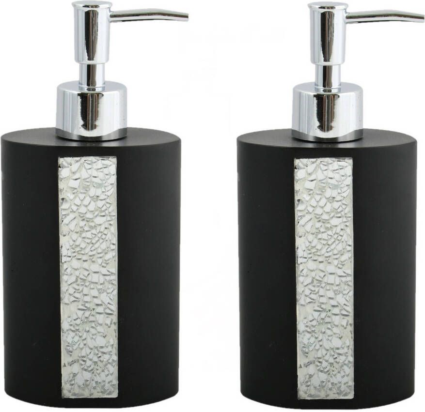Spirella MSV Zeeppompje dispenser 2x Luanda kunststeen zwart zilver 8 x 18 cm 250 ml Zeeppompjes