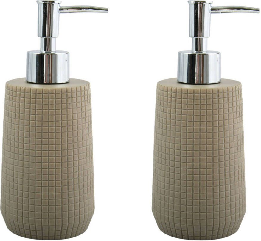 Spirella MSV Zeeppompje dispenser 2x -Squares kunststeen taupe 7 x 18 cm 275 ml Zeeppompjes