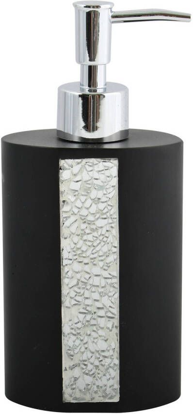 Spirella MSV Zeeppompje dispenser Luanda kunststeen zwart zilver 8 x 18 cm 250 ml Zeeppompjes