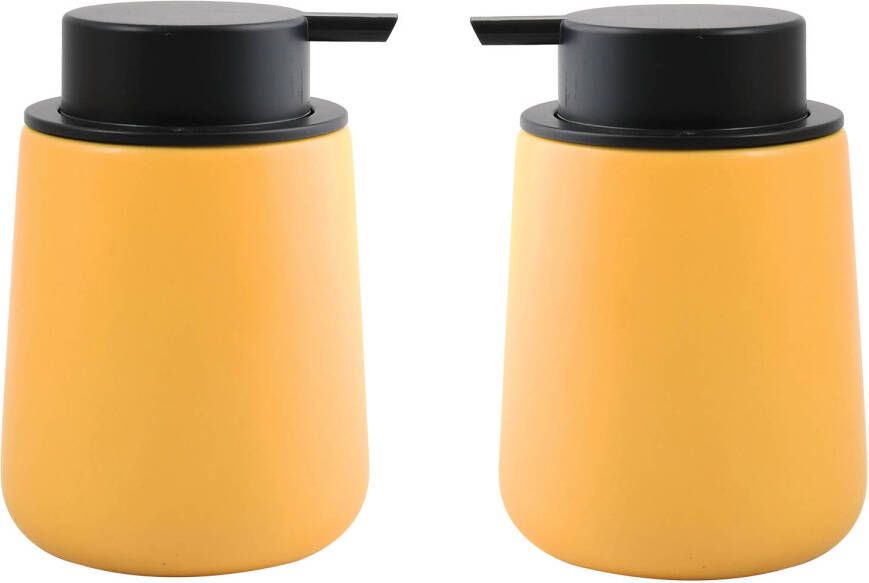 Spirella MSV Zeeppompje dispenser Malmo 2x Keramiek saffraan geel zwart 8 5 x 12 cm 300 ml Zeeppompjes