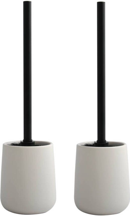 Spirella Toiletborstel in houder wc 2x borstel Malmo keramiek rvs wit zwart 39 x 10 cm Toiletborstels