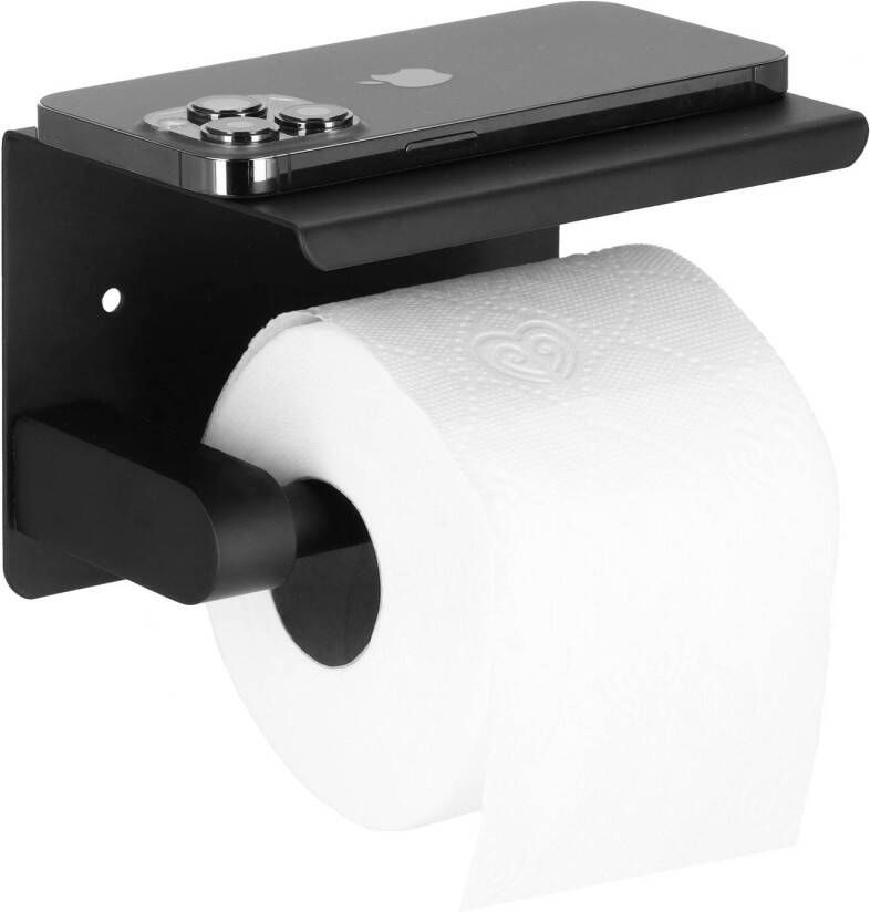 Springos WC Rolhouder Toiletrolhouder Met Plank Staal 14x10x10 cm Zwart