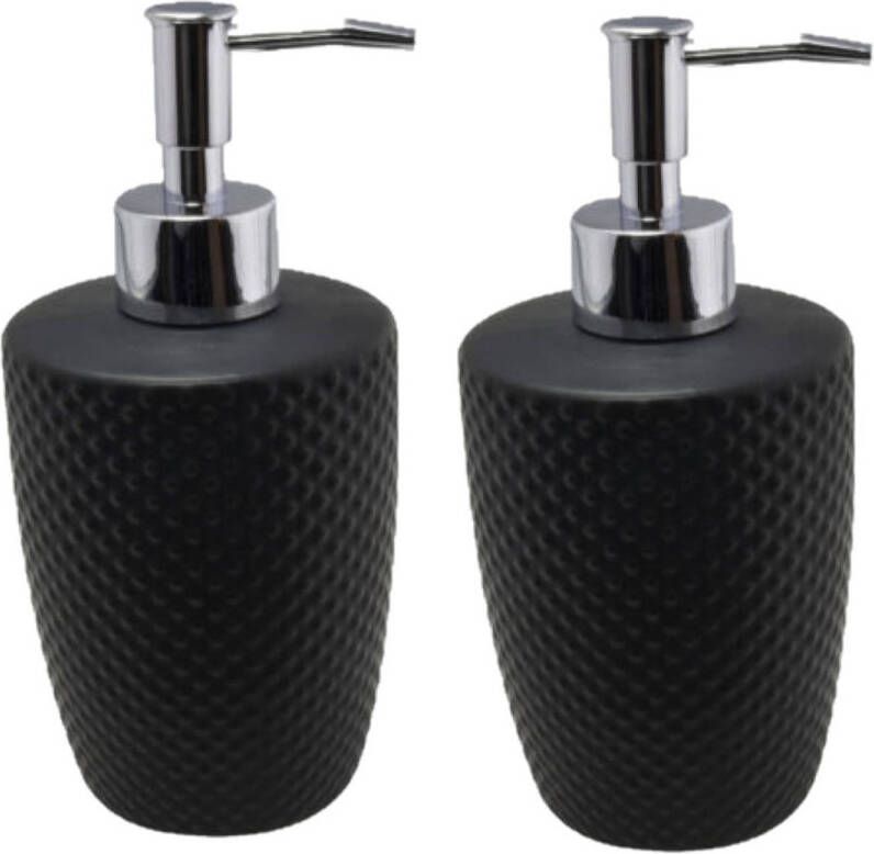 Svenska Living 2x stuks zeeppompjes zeepdispensers zwart keramiek 400 ml Zeeppompjes