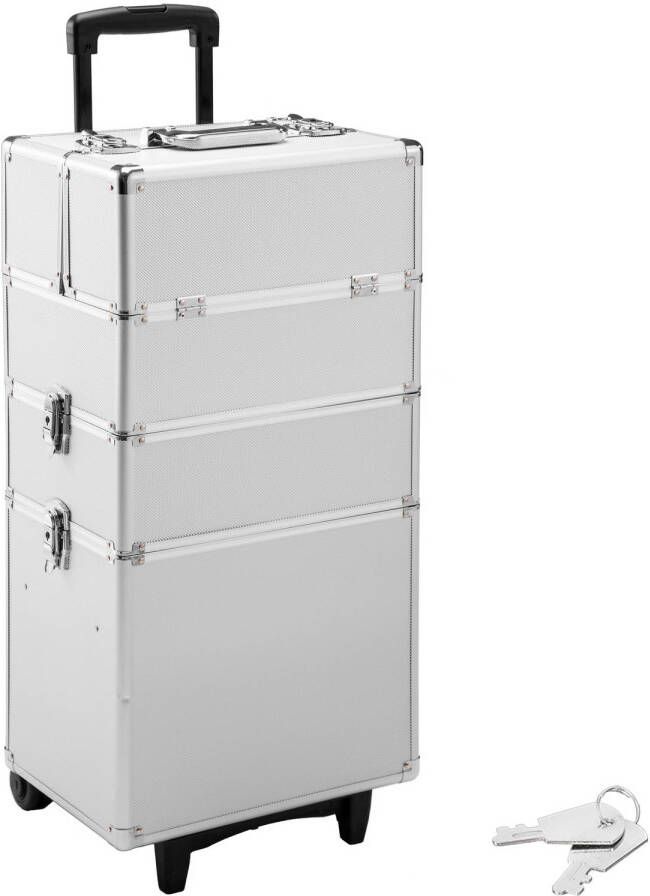 Tectake Cosmetica koffer met 3 etages zilver- veel ruimte 402563