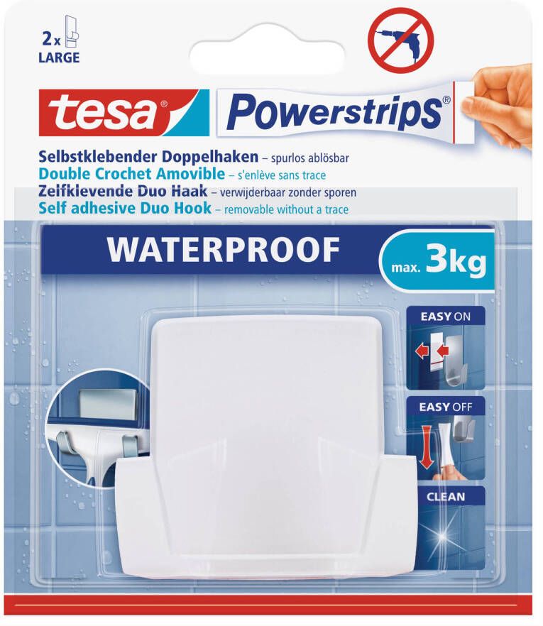 Tesa 1x Powerstrips dubbele haak waterproof Handdoekhaakjes