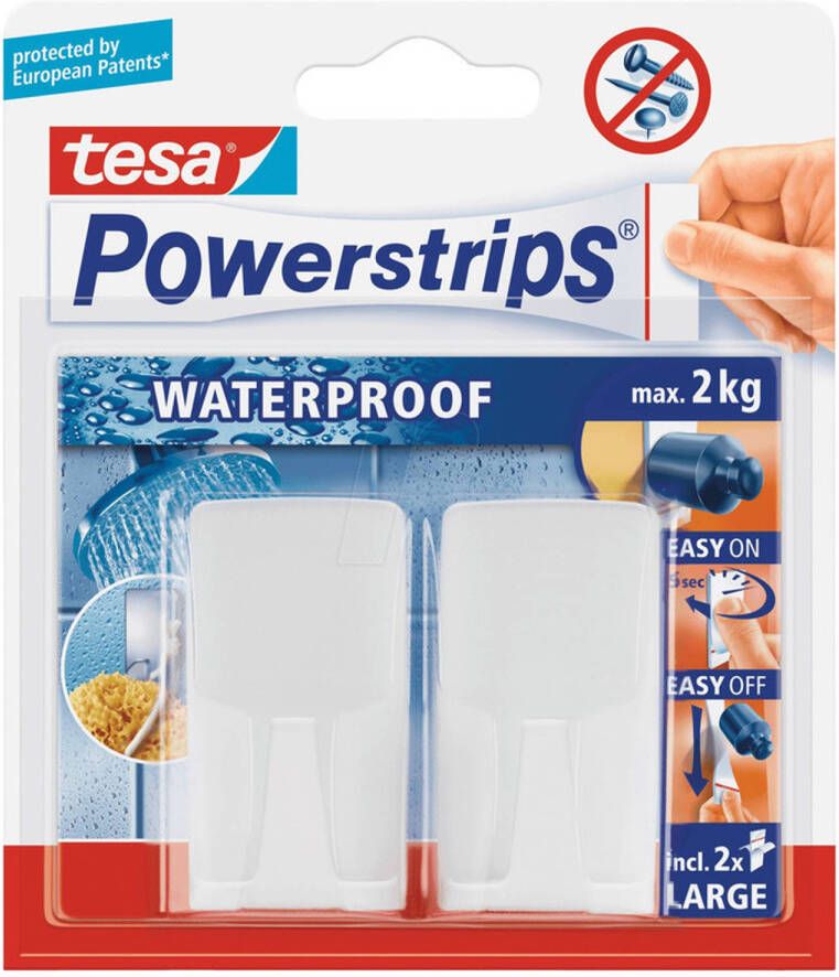 Tesa Powerstrips haken waterproof 2 stuks Handdoekhaakjes