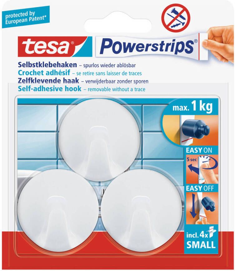 Tesa Powerstrips ronde haken small 3 stuks 4 cm Handdoekhaakjes