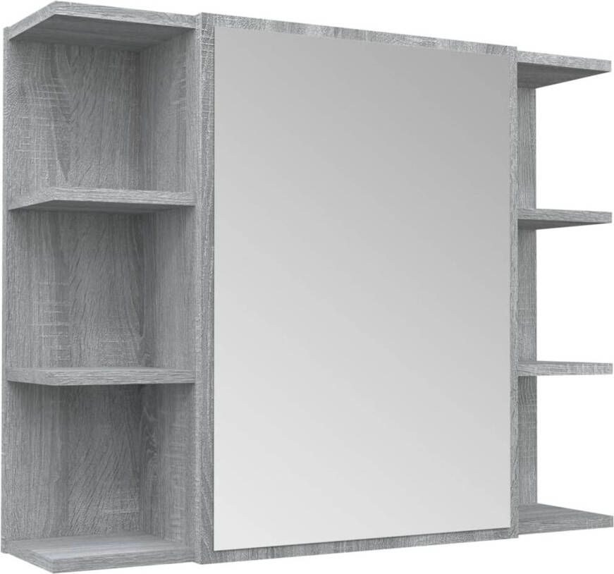 The Living Store Badkaast Badkamerspiegelkast 80x20.5x64 cm Grijs sonoma eiken