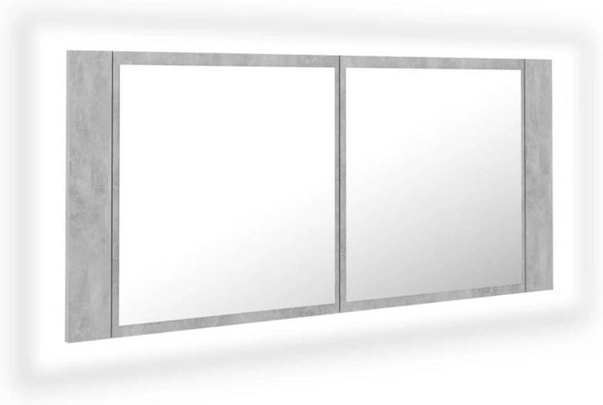 The Living Store Badkaast Betongrijs 100 x 12 x 45 cm Spiegel met LED