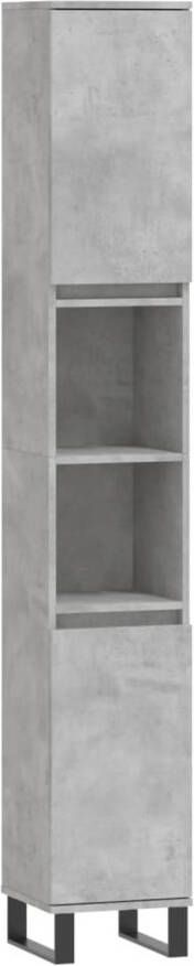 The Living Store Badkaast Betongrijs 30x30x190cm 4 Vakken met deuren 2 open schappen Duurzaam bewerkt hout