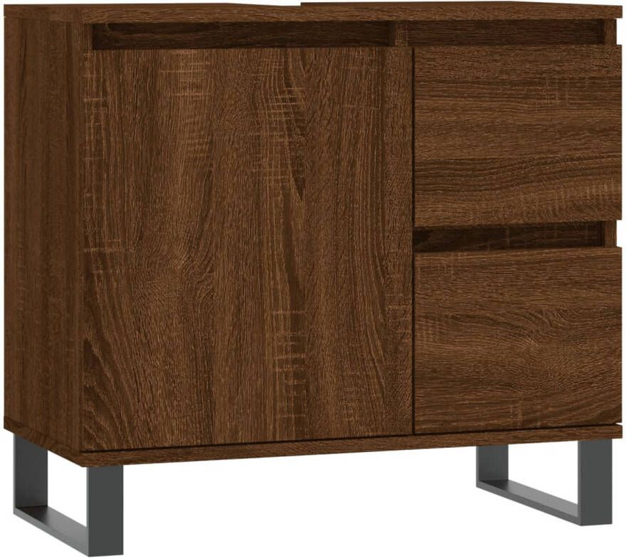 The Living Store Badkaast Bruineiken 65 x 33 x 60 cm Duurzaam bewerkt hout Flexibele deurmontage IJzeren poten