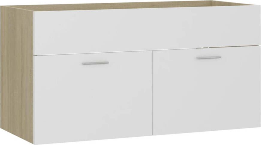 The Living Store Badkaast Gootsteenkast 90 x 38.5 x 46 cm Wit en Sonoma eiken