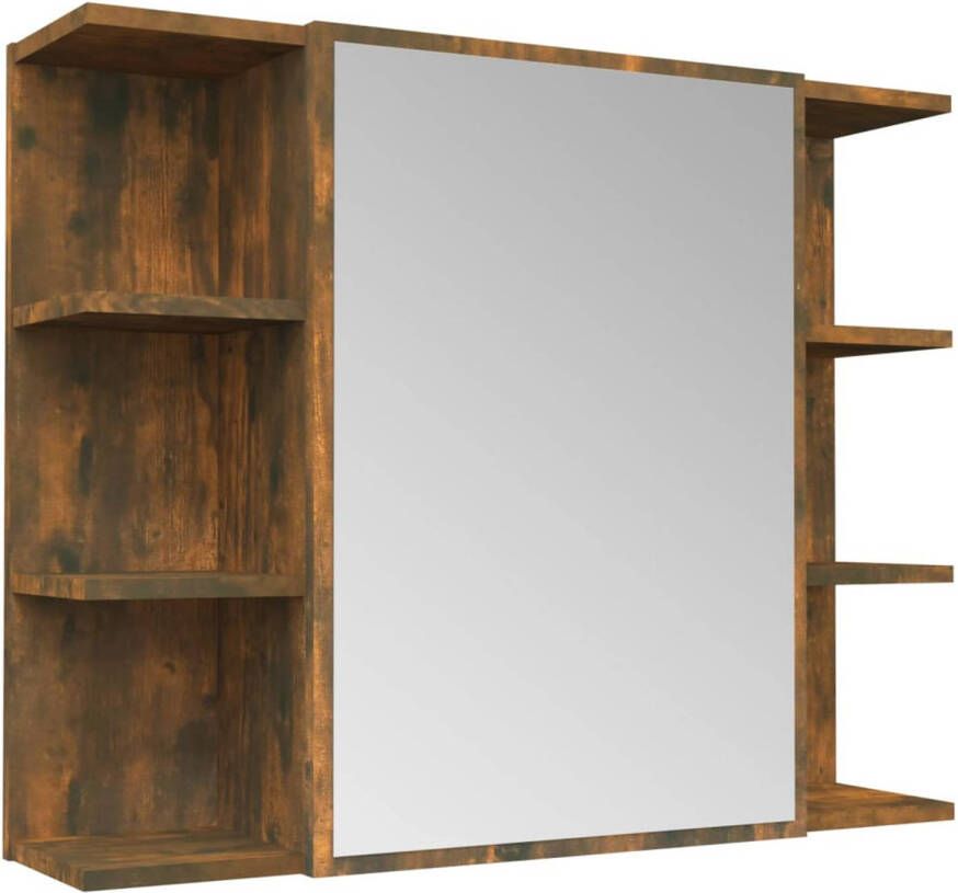 The Living Store Badkaast Met Spiegel Gerookt Eiken 80 x 20.5 x 64 cm Modern Ontwerp