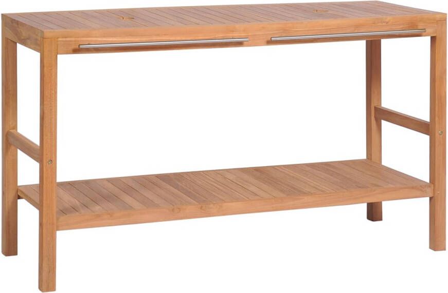 The Living Store Badkaast Teakhout 132 x 45 x 75 cm Dubbele wastafel Met handrails