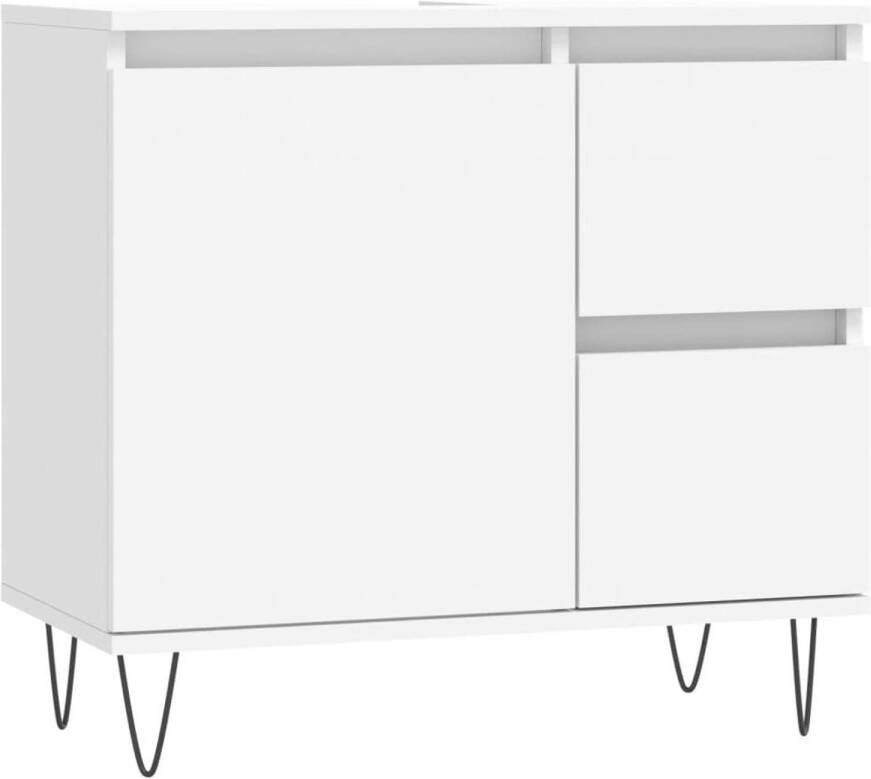 The Living Store Badkaast Wit Hoge kwaliteit bewerkt hout 65 x 33 x 60 cm Flexibele deurmontage IJzeren poten