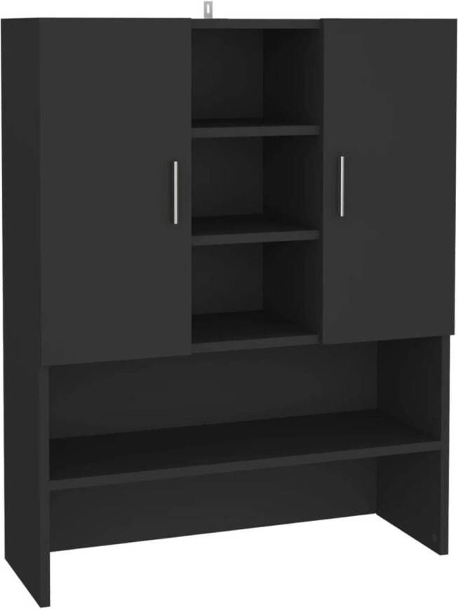 The Living Store Badkaast zwart 70.5 x 25.5 x 90 cm extra opbergruimte met 2 deuren en 9 vakken