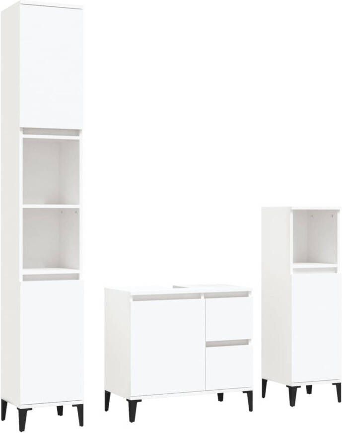 The Living Store Badkaastenset bewerkt hout en metaal 65 x 33 x 60 cm wit