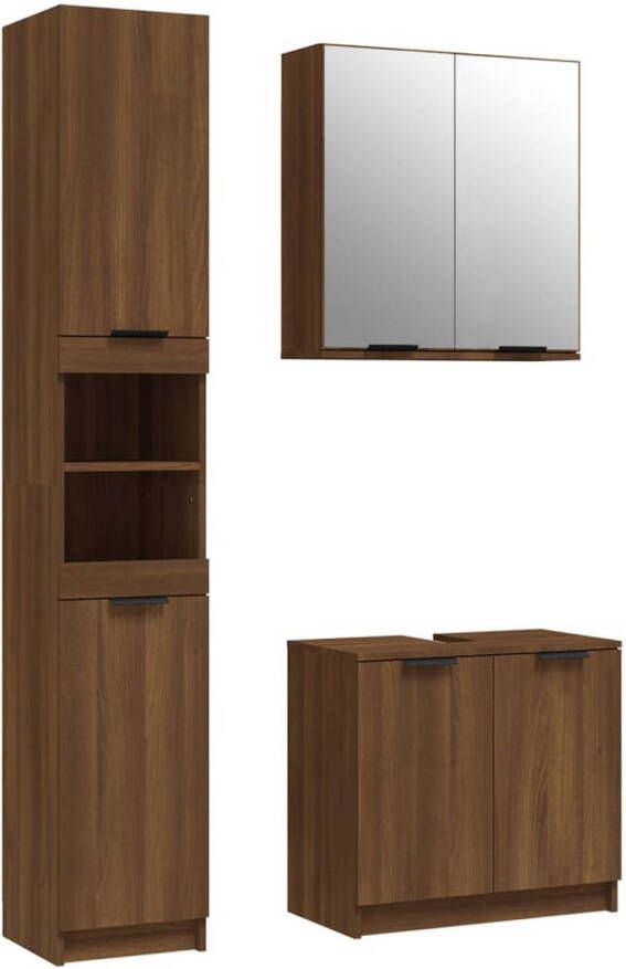 The Living Store Badkaastenset Bruineiken Bodemkast (s) 64.5x33.5x59cm Bodemkast (l) 32x34x188.5cm Wandkast met