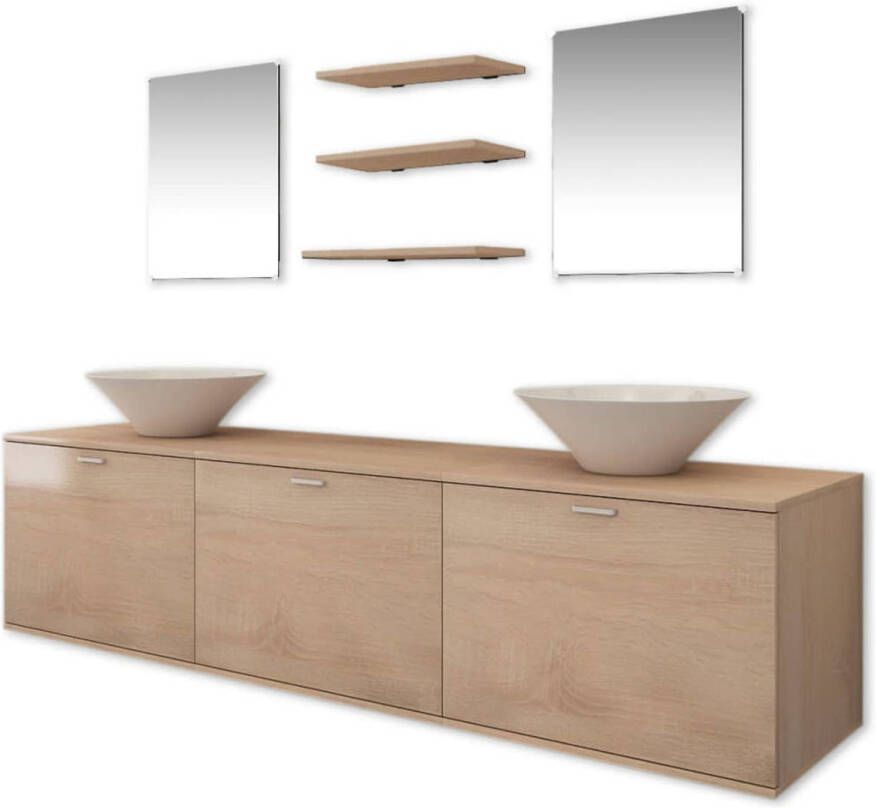 The Living Store Badkamermeubel Rondo Wandgemonteerd 180 x 45 x 45 cm Beige Met 2 Spiegels 3 Schappen en 2