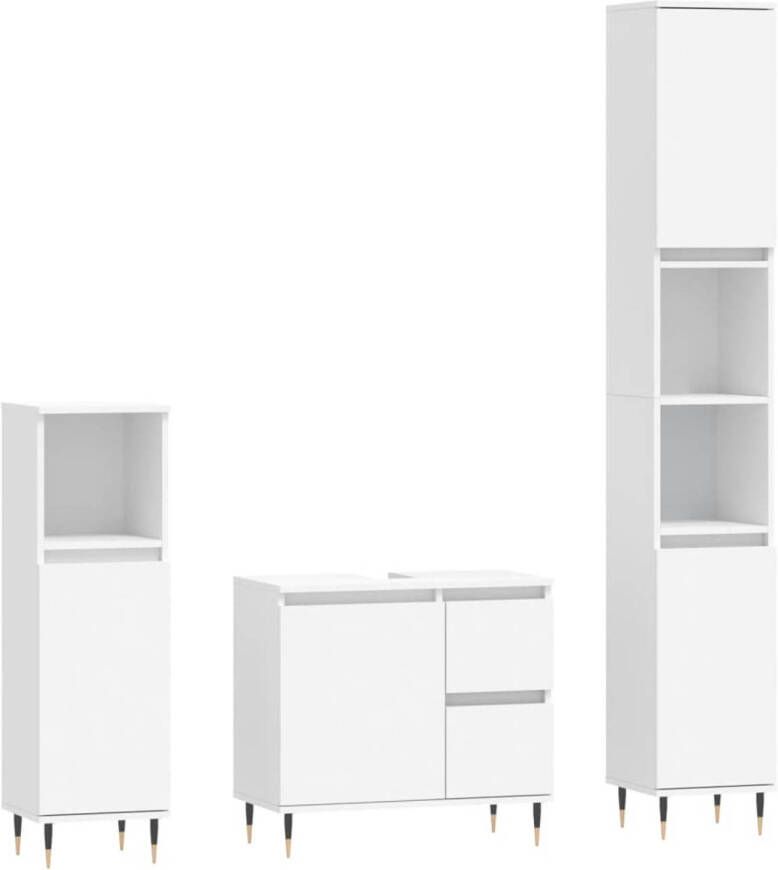 The Living Store Badkamermeubelset 190cm Hoog Wit Bewerkt hout en ijzer