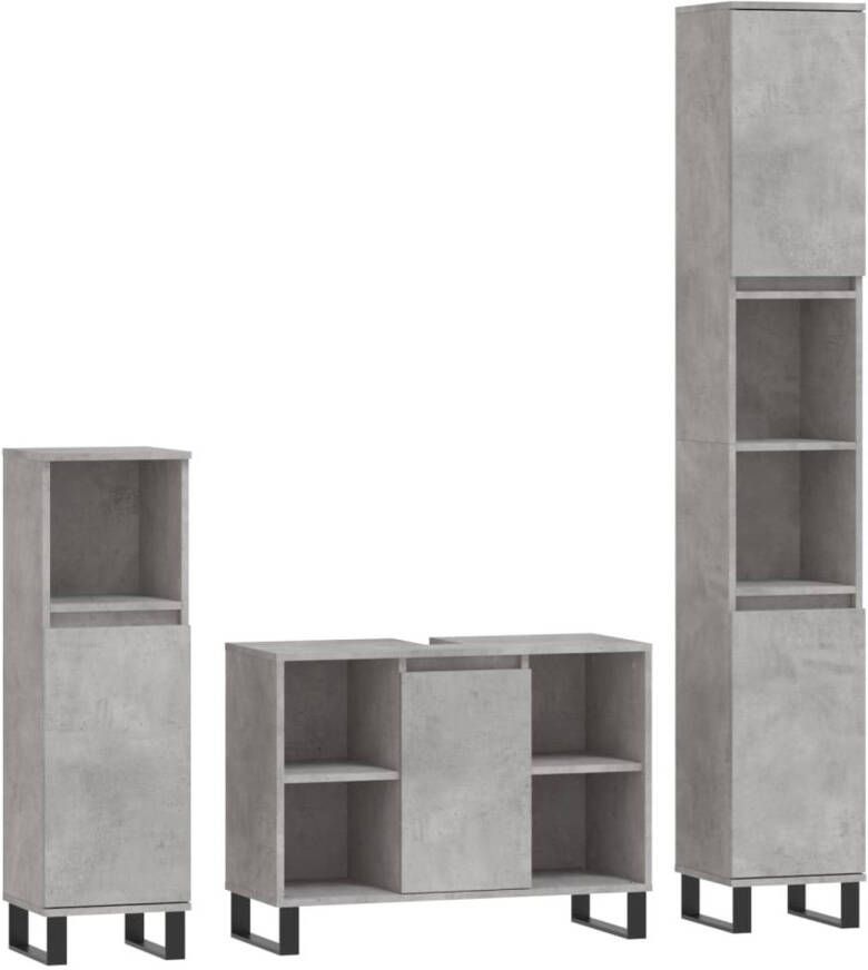 The Living Store Badkamermeubelset Betongrijs 30x30x190cm (hoog) 30x30x100cm (laag) 80x33x60cm (wastafelkast)