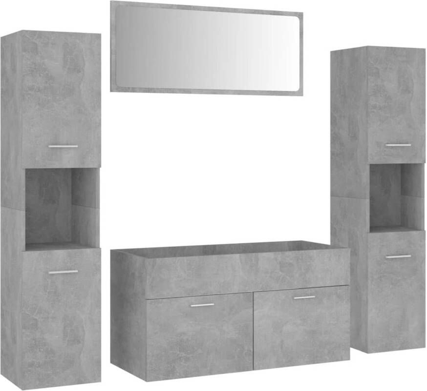 The Living Store Badkamermeubelset Betongrijs 90 x 38.5 x 46 cm Inclusief wastafelkast spiegel en 2 hoge kasten