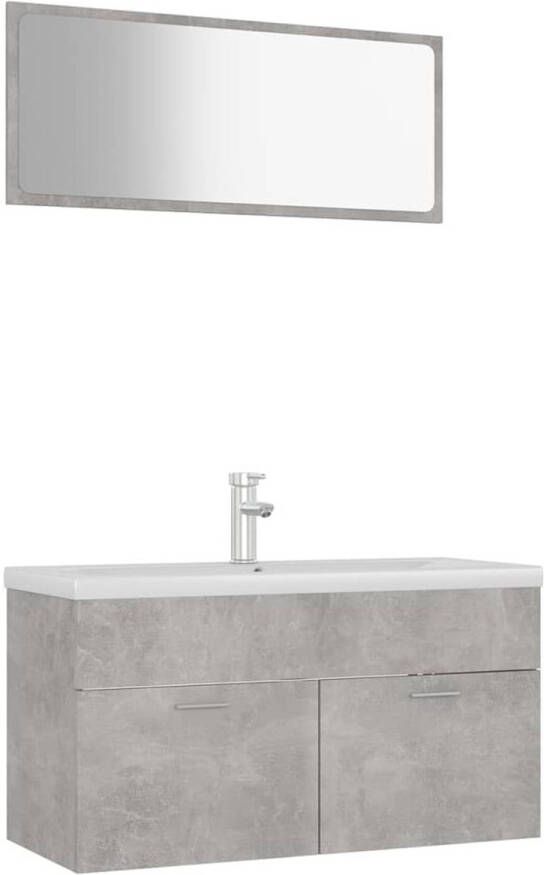 The Living Store Badkamermeubelset Betongrijs 90 x 38.5 x 46 cm Keramieken wastafel Kraan en pop-up-afvoer