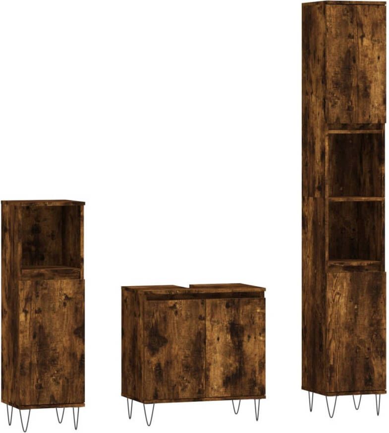 The Living Store Badkamermeubelset Gerookt Eiken 30 x 30 x 190 cm Duurzaam Hout en Ijzer Inclusief 1 Hoog 1