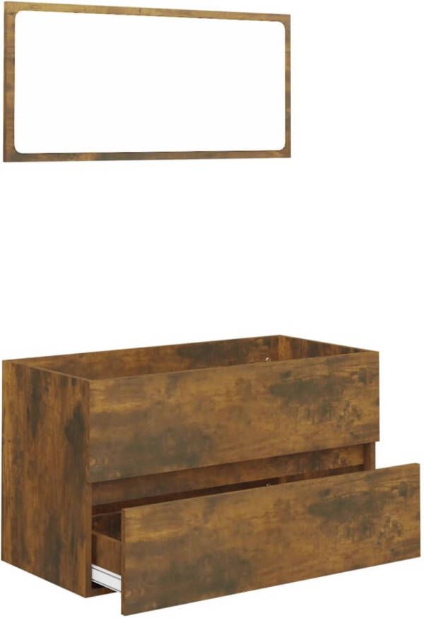 The Living Store Badkamermeubelset Gerookt Eiken X Wastafelkast 80x38.5x45cm Spiegel 80x1.5x37cm