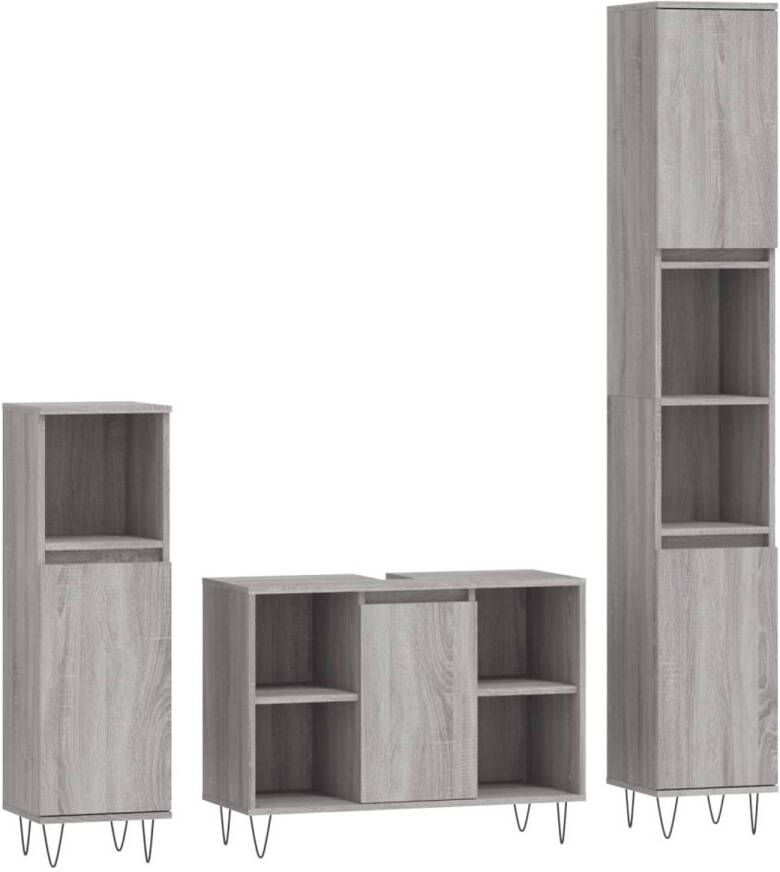 The Living Store badkamermeubelset grijs sonoma eiken hoog- 30 x 30 x 190 cm laag- 30 x 30 x 100 cm