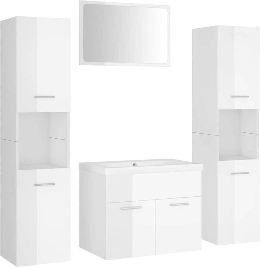 The Living Store Badkamermeubelset Hoogglans wit 60 x 38.5 x 46 cm Keramieken wastafel 2 hoge kasten