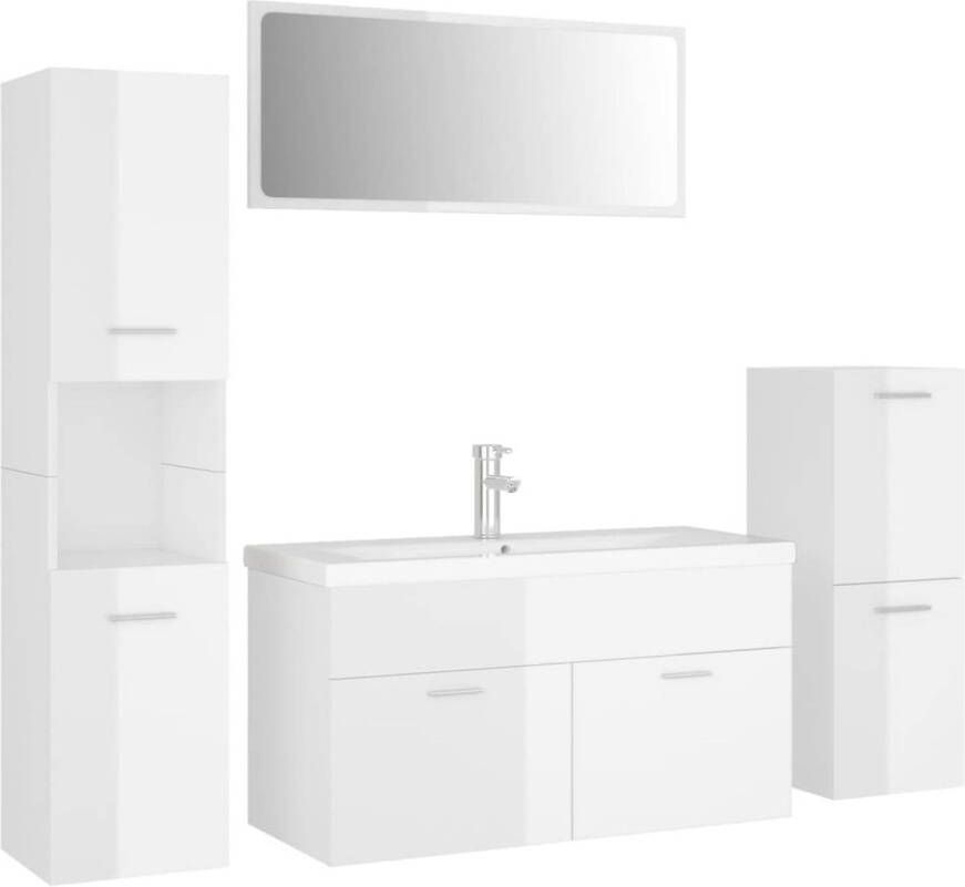 The Living Store Badkamermeubelset Hoogglans wit 90x38.5x46 cm Inclusief spiegel