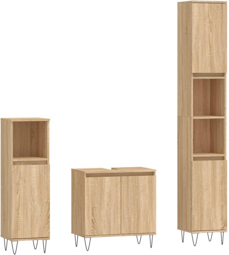 The Living Store Badkamermeubelset Sonoma eiken 30x30x190 cm 30x30x100 cm 58x33x60 cm