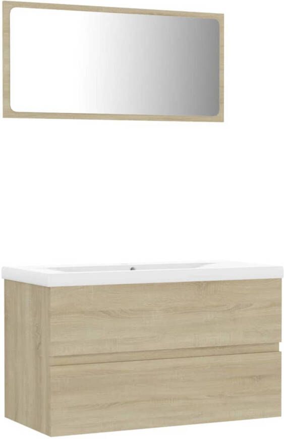 The Living Store Badkamermeubelset Sonoma eiken 80 x 38.5 x 45 cm Keramiek Met spiegel