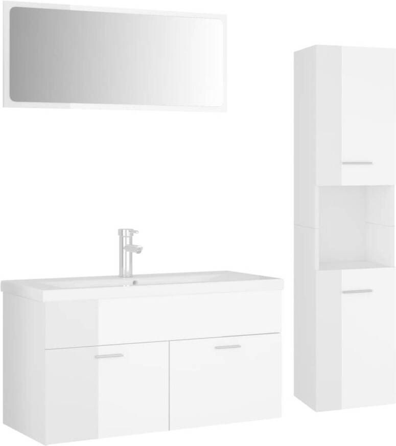 The Living Store Badkamermeubelset Wit 90 x 38.5 x 46 cm Inclusief Spiegel Wastafelkast en Hoge kast