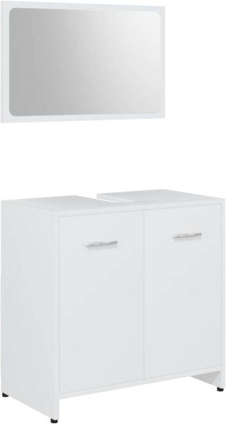 The Living Store Badkamermeubelset wit bewerkt hout spiegel 60x37cm kast 60x33x61cm