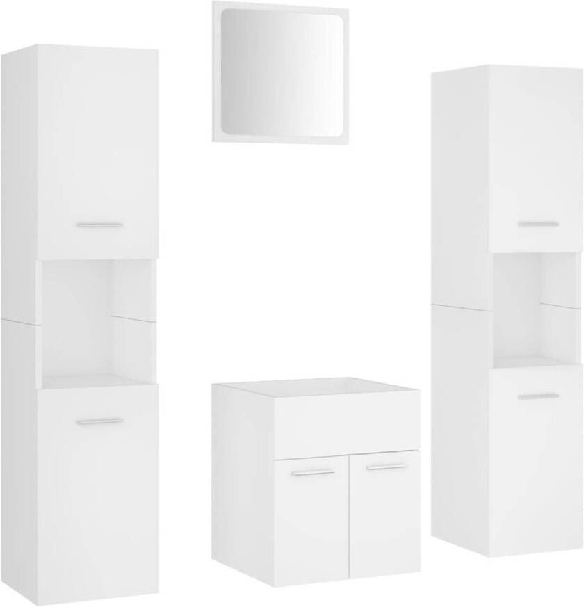 The Living Store Badkamermeubelset Wit Spiegel 40x1.5x37 cm Wastafelkast 41x38.5x46 cm Hoge kast 30x30x130 cm