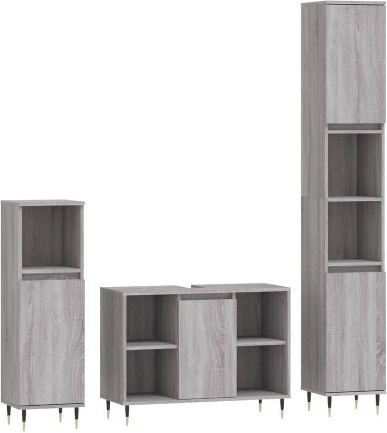 The Living Store Badkamermeubelset X Kasten- 30x30x190cm 30x30x100cm Wastafelkast- 80x33x60cm (Grijs Sonoma