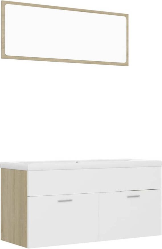 The Living Store Badkamermeubelset X Wastafelkast en inbouwwastafel Wit Sonoma Eiken 100x38.5x46 cm Met