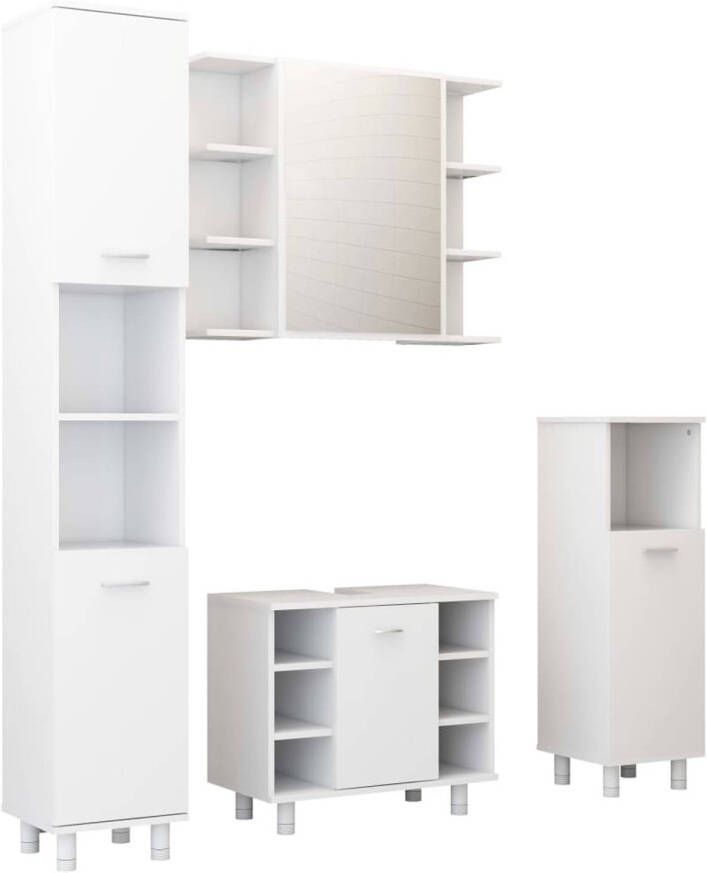 The Living Store Badkamerset 1 hoge kast 1 medium kast 1 wastafelkast 1 spiegelkast wit spaanplaat