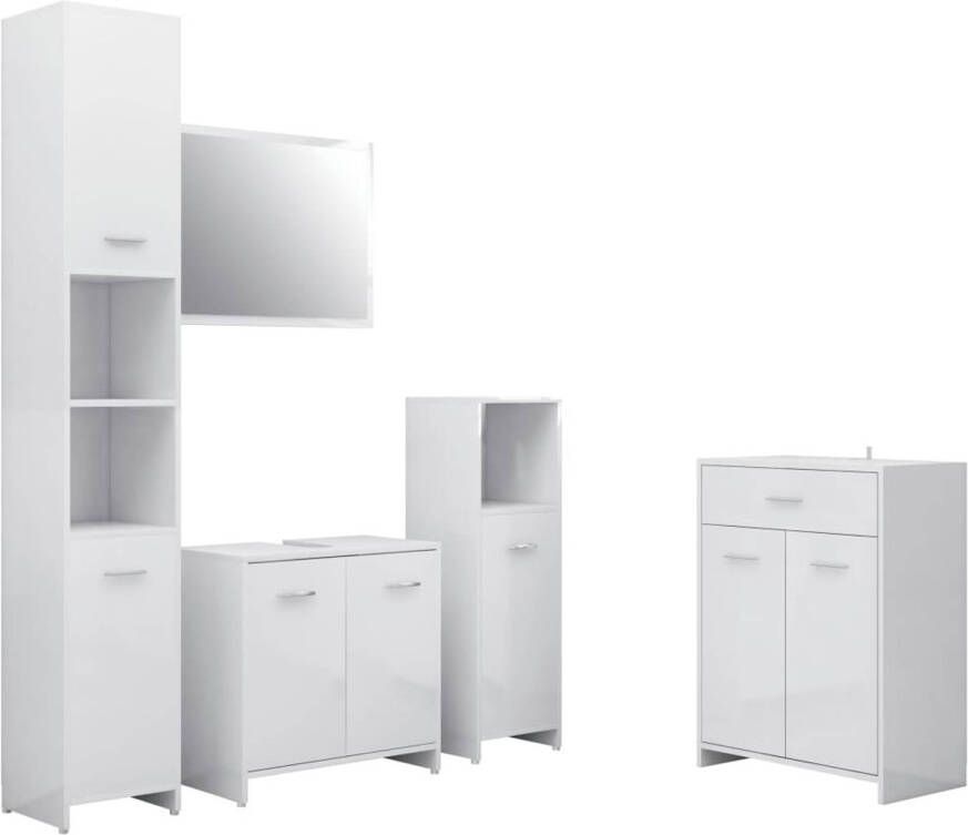 The Living Store Badkamerset 4-delig Hoogglans wit Bewerkt hout Met wandmontage Afm 60x33x80cm