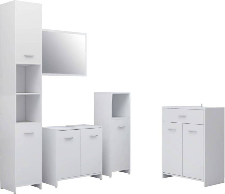 The Living Store Badkamerset 4-delig Wit Bewerkt hout 60x33x80cm Montage vereist