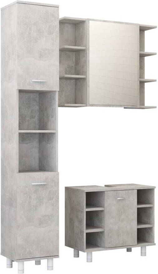 The Living Store Badkamerset Betongrijs Spaanplaat Hoge kast 30x30x179cm Wastafelkast 60x32x53.5cm