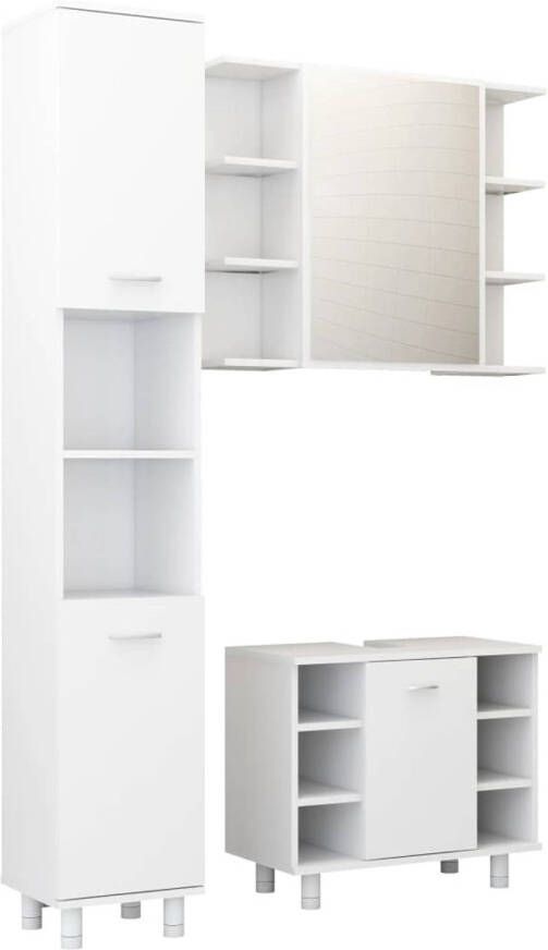 The Living Store Badkamerset Hoge kast wastafelkast en spiegelkast Wit Afmetingen- 80 x 20.5 x 64 cm (B x D x