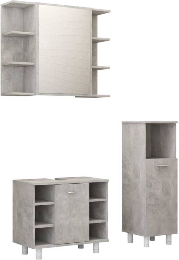 The Living Store Badkamerset medium kast wastafelkast en spiegelkast betongrijs gemaakt van hoogwaardig