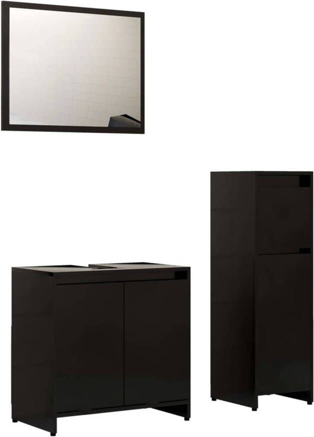 The Living Store Badkamerset Medium kast wastafelkast spiegel zwart spaanplaat 30 x 30 x 95 cm 60 x 33
