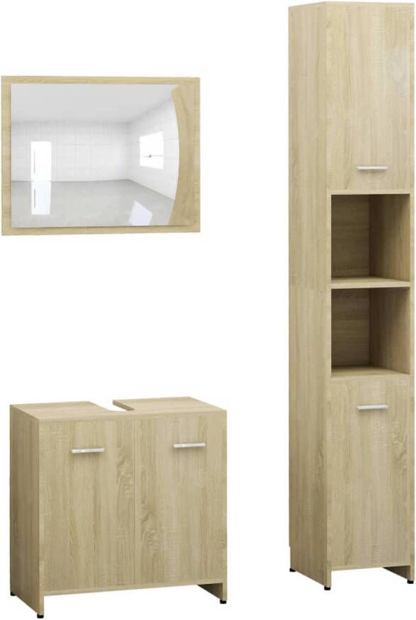 The Living Store Badkamerset Sonoma Eiken Spiegel 60x45cm Hoge Kast 30x30x183.5cm Wastafelkast 60x33x58cm