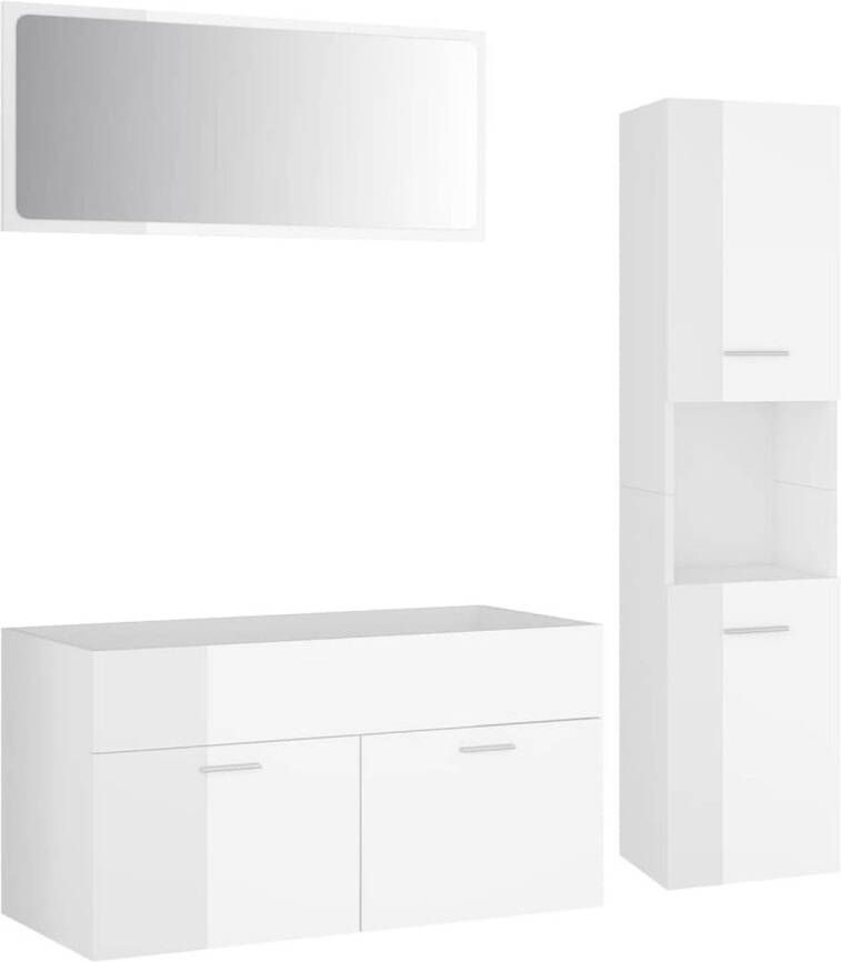 The Living Store Badkamerset Wastafelkast Hoge kast Spiegel Hoogglans Wit 90x38.5x46 cm 30x30x130 cm